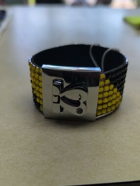 Yellow & Black Beaded Rhinestone Leather Smartband Bracelet